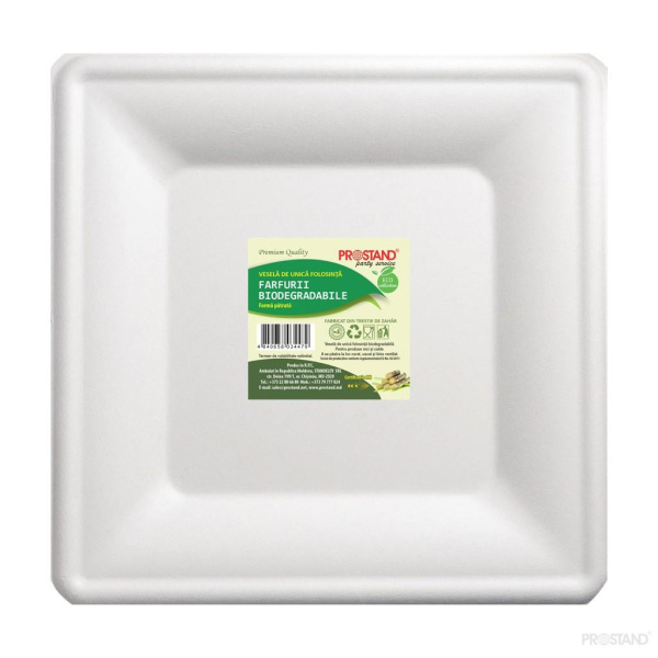 Farfurii biodegradabile din trestie de zahăr, plate, pătrate, 260 mm, 4 buc., BIO-P260-04