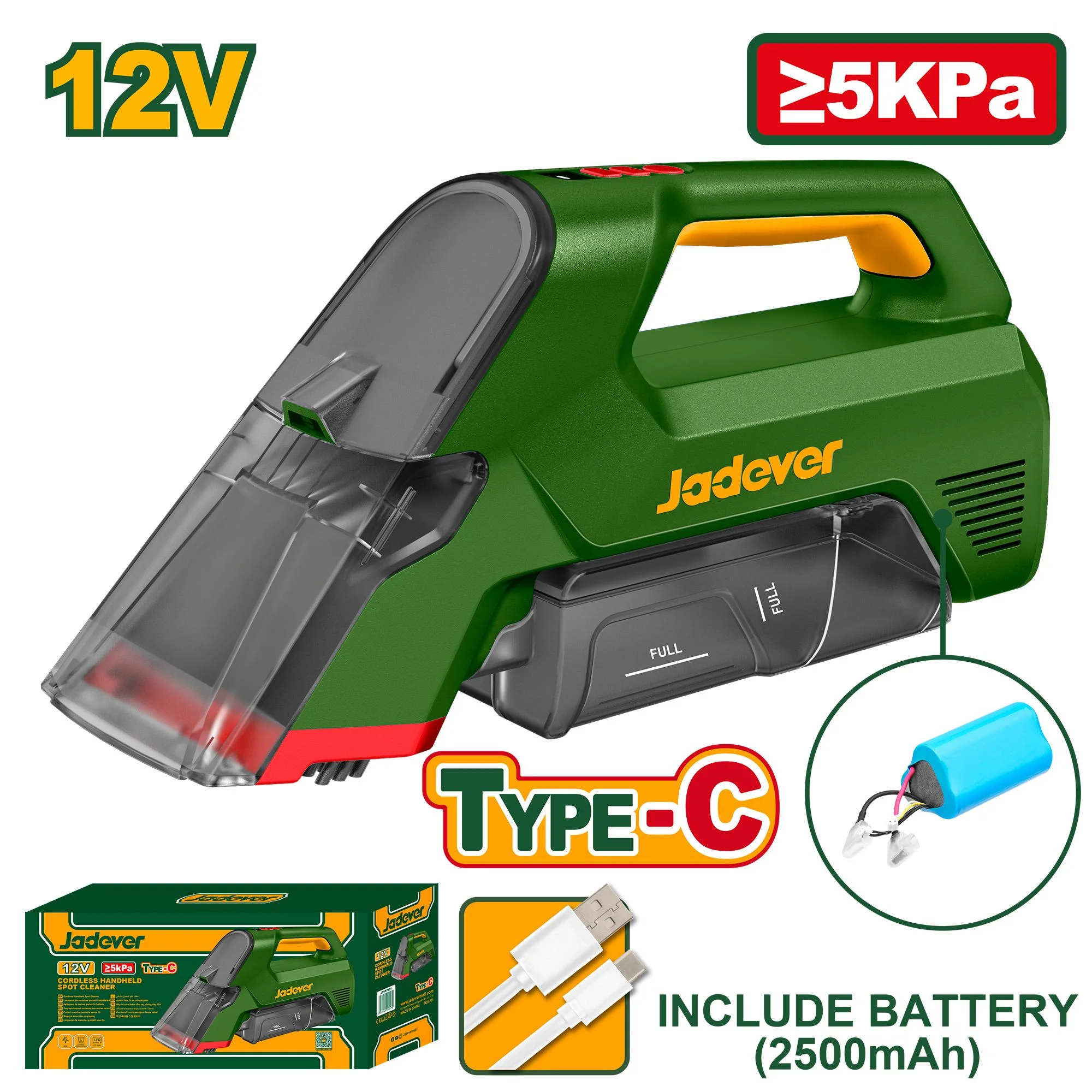 Aspirator cu injecție-extracție pentru spălare tapițerii cu acumulator 12V; Jadever