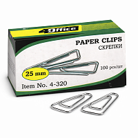 Set 5 cutii agrafe triunghiulare 25 mm 4OFFICE, agrafe metalice pentru documente si hartie, paper clips triunghiulare organizare acte, 100 buc/cutie