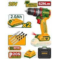 Mașină de găurit cu percuție cu acumulator 20V 2000rpm + 2 ac.; Jadever