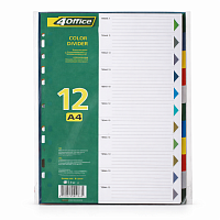 Index Separator A4 12 Culori 4Office, 110 Microni, PP, Set 12 Bucati, Separatoare Dosar, Organizator Documente Birou