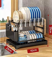 Uscător de vase din metal  2 nivele cu sistem de scurgere și suport pentru căni – Bucătărie organizată și uscată perfect!