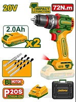 Mașină de găurit cu percuție cu acumulator 20V 72Nm + 2 ac.; Jadever