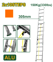 Scară culisantă din aluminiu cu 2 secțiuni 2x10 trepte, 150kg; Jadever