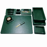 Set Birou Premium 8 Piese, Piele Ecologica Verde, Design Elegant, Accesorii Office pentru Manageri