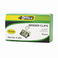 Set 5 cutii clipse metalice 15 mm 4OFFICE, binder clips pentru documente, cleme prindere hartie birou, clipsuri metalice dosare acte, accesorii organizare documente, 12 buc/cutie