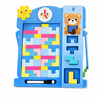 Tabla educativa copii din lemn Tetris cu marker, joc puzzle logic creativ, tabla desen reutilizabila pentru dezvoltare gandire, coordonare si invatare 36 luni+