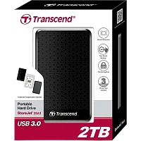 HDD portabil extern Transcend StoreJet 25A3, 2 TB, Negru (TS2TSJ25A3K)