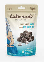 Takmandu, Bile cu ciocolată neagră, fructe,  nuci și fulgi de cocos, produs vegan,  fără zahăr
