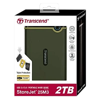 HDD portabil extern Transcend StoreJet 25M3G, 2 TB, Military Green (TS2TSJ25M3G)