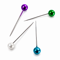 Set 5 cutii ace cu gamalie 28 mm Norma, ace pentru cusut si croitorie, ace fixare material textile, ace metalice cu cap colorat, 100 buc/cutie