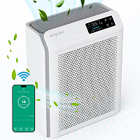 Purificator de aer Evoair HOMI P300, CADR 300m³/h, WI-FI, Filtru True Hepa, Mod Auto, Lampa UV, Ionizare, 6 Moduri Functionare, Senzor Calitate Aer, Alb