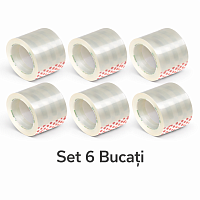 Set 6 benzi adezive transparente, 24mm x 20m, pentru birou, scoala si uz general